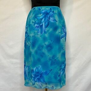 Vintage Y2K Believe Blue Floral Sheer Overlay Slip Skirt